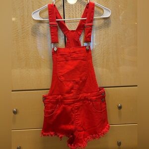 Red Denim Overalls